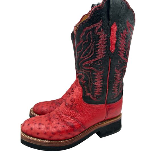 Lucchese 2000 8 Full Quill Ostrich Red Black Women’s Western Cowgirl Boots - Picture 5 of 9